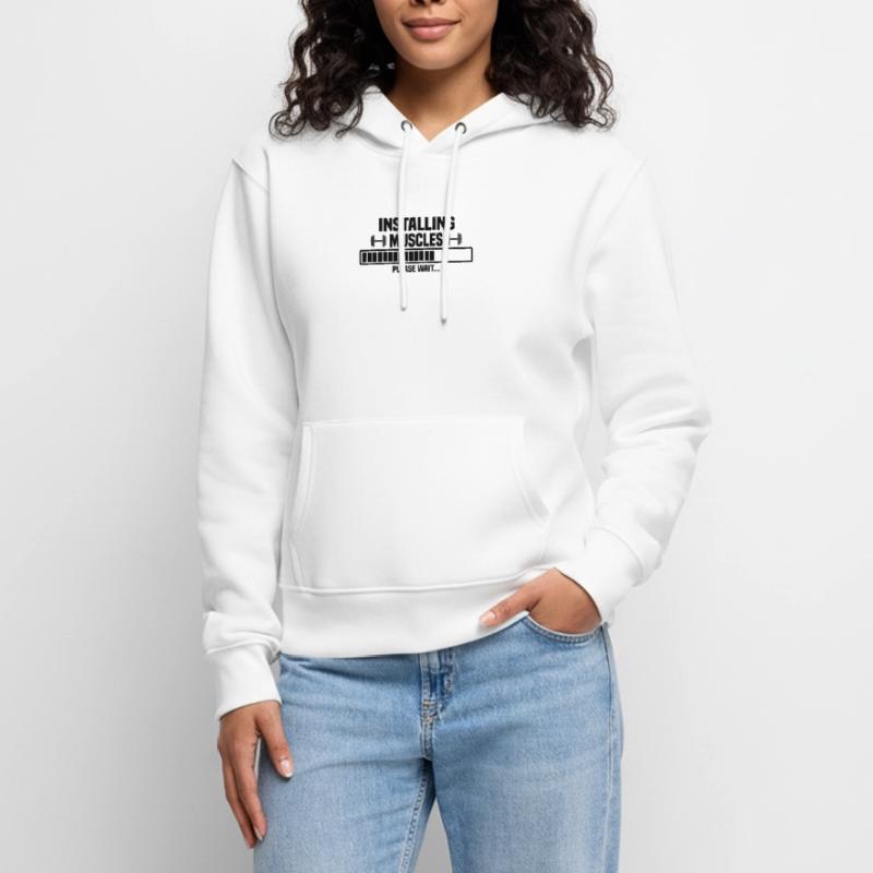 Installing muscles – please wait – bitte warten Frauen Premium Bio Hoodie