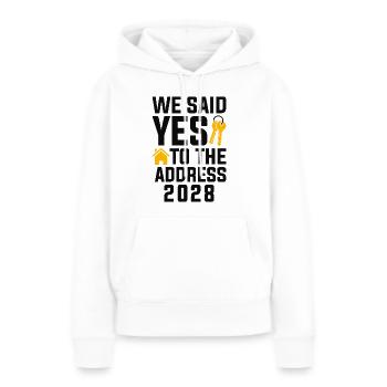 Nous avons dit à l’adresse 2028 - Sweat à capuche Premium bio Femme - blanc - Devant - Julia (174cm)