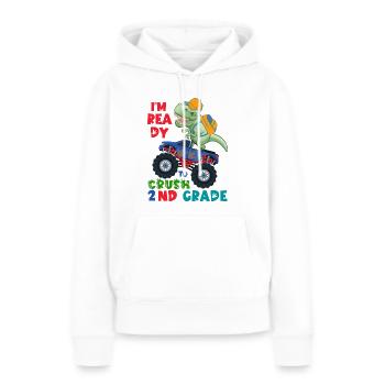 Prêt à écraser le camion monstre dinosaure de 2e année - Sweat à capuche Premium bio Femme - blanc - Devant - Julia (174cm)