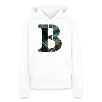 Lettre b marbré vert - Sweat à capuche Premium bio Femme - blanc - Devant - Julia (174cm)