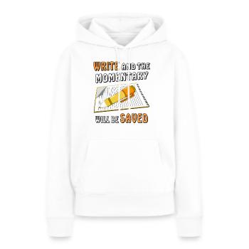 NOTIZBLOCK SCHREIBE MOMENT GESPEICHERT - Frauen Premium Bio Hoodie - Weiß - Vorne - Julia (174cm)