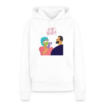 Stay Positive - Frauen Premium Bio Hoodie - Weiß - Vorne - Julia (174cm)