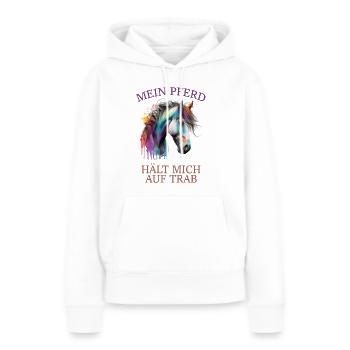 Mein Pferd hält mich auf Trab - Frauen Premium Bio Hoodie - Weiß - Vorne - Julia (174cm)