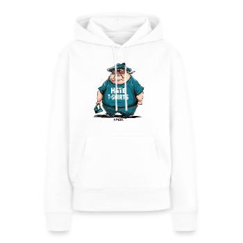 Sarcasme, un grand gars dit : « Je déteste les t-shirts » - Sweat à capuche Premium bio Femme - blanc - Devant - Julia (174cm)