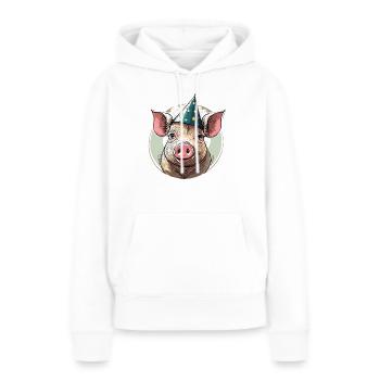 CÉLÉBRATIONS DU COCHON - Sweat à capuche Premium bio Femme - blanc - Devant - Julia (174cm)