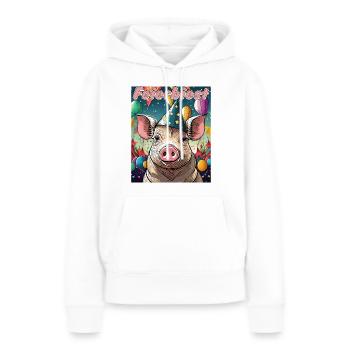 BÊTE DE CÉLÉBRATION DE COCHON - Sweat à capuche Premium bio Femme - blanc - Devant - Julia (174cm)