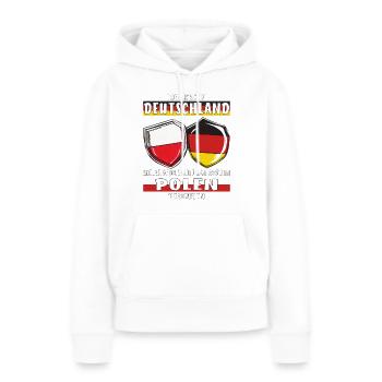 POLOGNE ALLEMAGNE J’HABITE - Sweat à capuche Premium bio Femme - blanc - Devant - Julia (174cm)