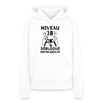 Niveau 18 débloqué enfin adulte 1 - Sweat à capuche Premium bio Femme - blanc - Devant - Julia (174cm)