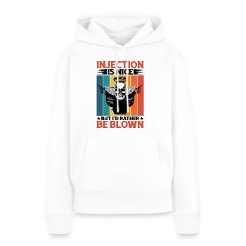 L’injection est agréable mais je préfère être soufflé 5 - Sweat à capuche Premium bio Femme - blanc - Devant - Julia (174cm)