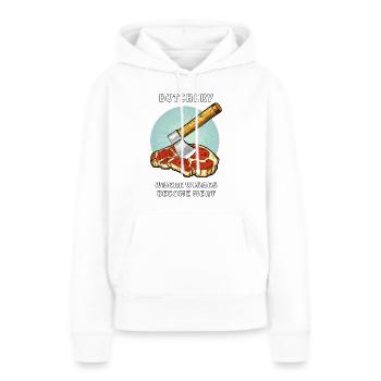 BOUCHERIE OÙ LES DÉSIRS DEVIENNENT VIANDE - Sweat à capuche Premium bio Femme - blanc - Devant - Julia (174cm)