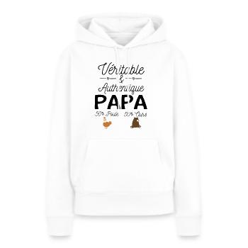 Papa moitié poule moitié ours - Sweat à capuche Premium bio Femme - blanc - Devant - Julia (174cm)