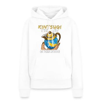 KINTSUGI L’ART DE LA PERFECTION - Sweat à capuche Premium bio Femme - blanc - Devant - Julia (174cm)