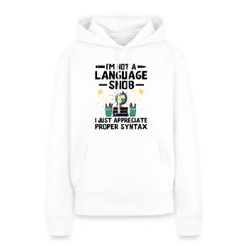Professeur de langues étrangères École Professeurs de langues - Sweat à capuche Premium bio Femme - blanc - Devant - Julia (174cm)