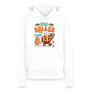 Fête d'anniversaire des enfants du 9ème anniversaire du basket-ball - Sweat à capuche Premium bio Femme - blanc - Devant - Julia (174cm)