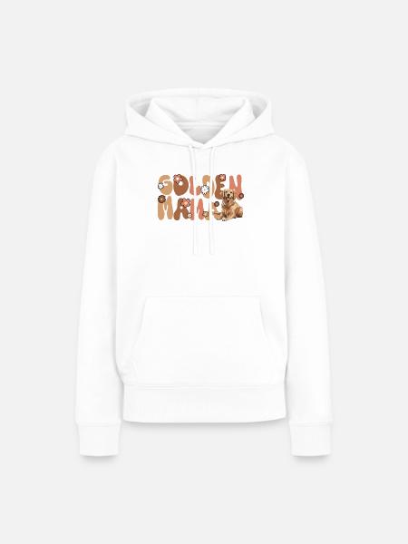 Golden Retriver Groovy Golden Mama - Felpa con cappuccio ecologica premium da donna - bianco