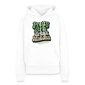 « Pretty Girls Drink Matcha », thé vert rétro - Sweat à capuche Premium bio Femme - blanc - Devant - Julia (174cm)
