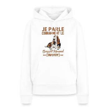 Je parle couramment le basset hound wouf - Sweat à capuche Premium bio Femme - blanc - Devant - Julia (174cm)