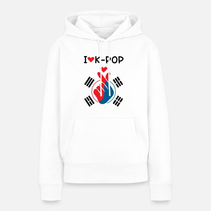 J’aime K-Pop doigt Drapeau - Sweat à capuche Premium bio Femme - blanc