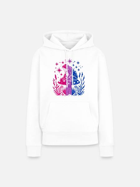 Bisexuell Cottagecore Bi-Frosch auf Pilz - Dame Premium hoodie, økologisk bomuld - hvid