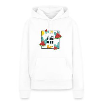 Hello Summer | Pastèque cadeau de limousine orange - Sweat à capuche Premium bio Femme - blanc - Devant - Julia (174cm)