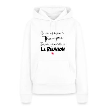 Thérapie La Réunion Humour Femme - Sweat à capuche Premium bio Femme - blanc - Devant - Julia (174cm)
