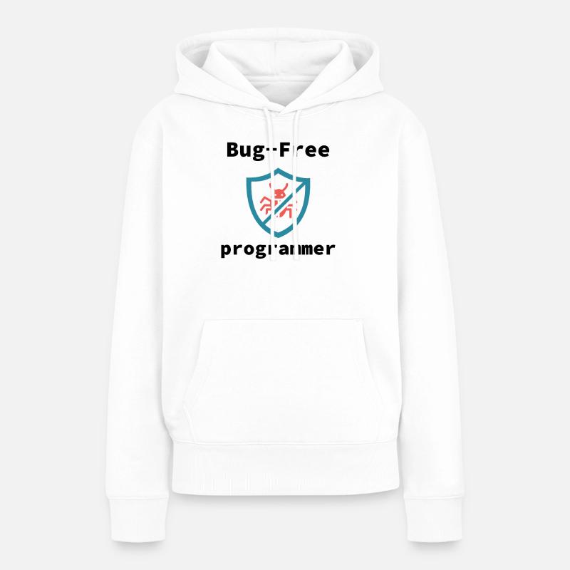 Programmatore senza bug, programmazione senza bug - Felpa con cappuccio ecologica premium da donna - bianco