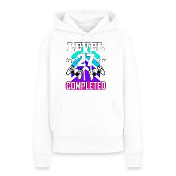 anniversaire de jeu haha comme - Sweat à capuche Premium bio Femme - blanc - Devant - Julia (174cm)