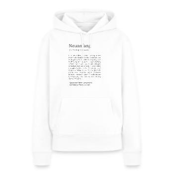 Carte Nouveau Départ – Des mots inspirants pour un nouveau départ - Sweat à capuche Premium bio Femme - blanc - Devant - Julia (174cm)