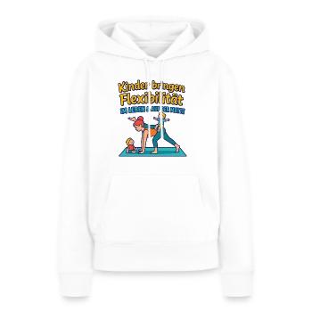 Kinder bringen Flexibilität – im Leben & auf der M - Frauen Premium Bio Hoodie - Weiß - Vorne - Julia (174cm)