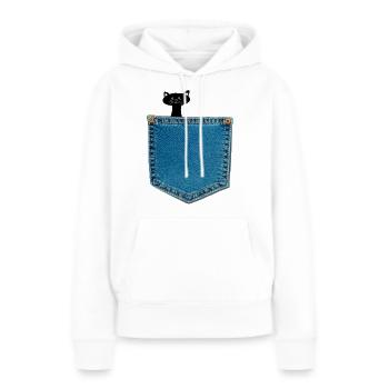 Brusttasche Katze Jeans Hosen Tasche cat jeans - Frauen Premium Bio Hoodie - Weiß - Vorne - Julia (174cm)