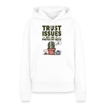 Cactus - Trust Issues - Frauen Premium Bio Hoodie - Weiß - Vorne - Julia (174cm)