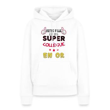 Femme Collègue En Or - Sweat à capuche Premium bio Femme - blanc - Devant - Julia (174cm)