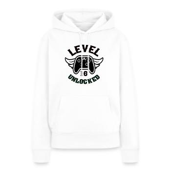 Niveau 16 Débloqué 16 Anniversaire - Sweat à capuche Premium bio Femme - blanc - Devant - Julia (174cm)