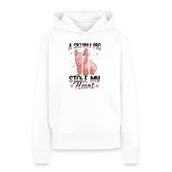 Cochon d’Inde sans poils Cochon maigre - Sweat à capuche Premium bio Femme - blanc - Devant - Julia (174cm)