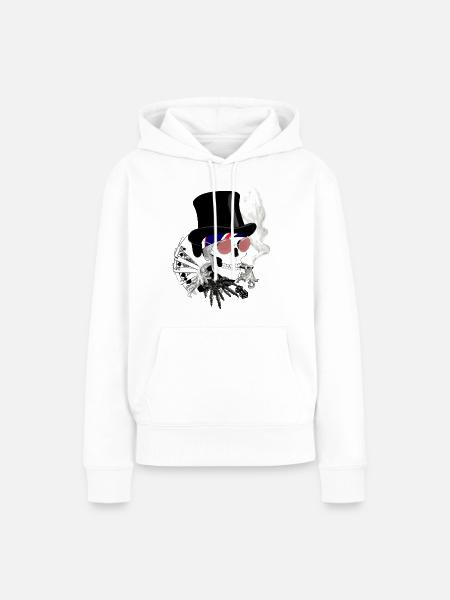 Skull mit rosa Sonnenbrille - Frauen Premium Bio Hoodie - Weiß
