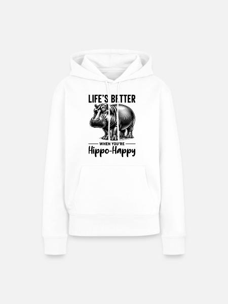 Nilpferd - Frauen Premium Bio Hoodie - Weiß