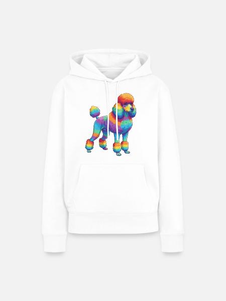 Buntes Pudelhunde-Regenbogen-Pop-Art-Aquarell - Frauen Premium Bio Hoodie - Weiß
