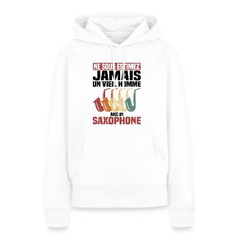 Un vieil homme avec un saxophone - Sweat à capuche Premium bio Femme - blanc - Devant - Julia (174cm)