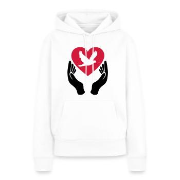 Colombe de la Paix - Amour - Pacifiste - Sweat à capuche Premium bio Femme - blanc - Devant - Julia (174cm)