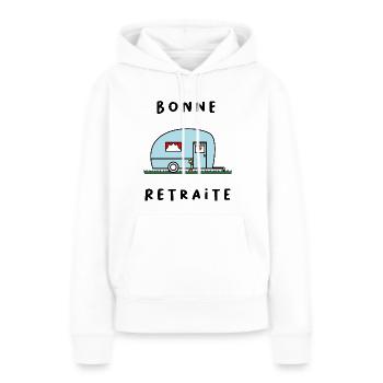 RETRAITE. RETRAITE. RETRAITEE. RETRAITE - Sweat à capuche Premium bio Femme - blanc - Devant - Julia (174cm)