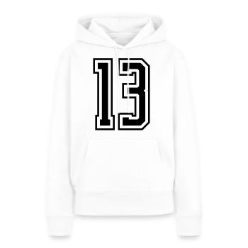 13 Numéro de numéro - Sweat à capuche Premium bio Femme - blanc - Devant - Julia (174cm)