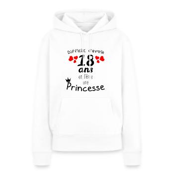 "Avoir 18 ans" cadeau 18 ans humour fille - Sweat à capuche Premium bio Femme - blanc - Devant - Julia (174cm)
