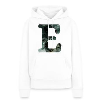 Lettre e marbré vert - Sweat à capuche Premium bio Femme - blanc - Devant - Julia (174cm)