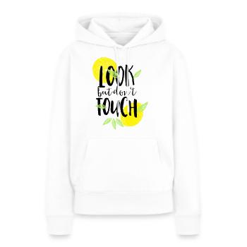 regarde mais ne touche pas - Sweat à capuche Premium bio Femme - blanc - Devant - Julia (174cm)