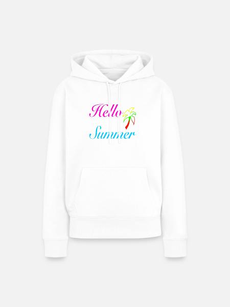 Hello Summer Palmen Neon - Frauen Premium Bio Hoodie - Weiß