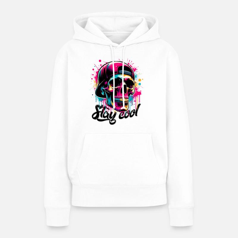 Crâne Pop Art avec Capuchon, Coloré - Sweat à capuche Premium bio Femme - blanc