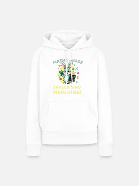 Mathe-Hase mit Taschenrechner und Tafel - Frauen Premium Bio Hoodie - Weiß