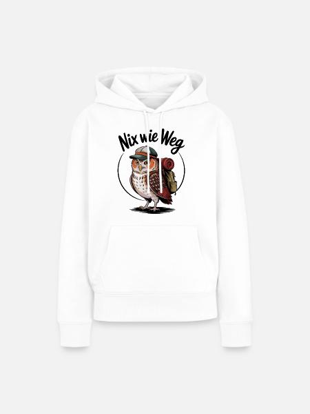 Waldwanderer Eule mit Rucksack - Frauen Premium Bio Hoodie - Weiß