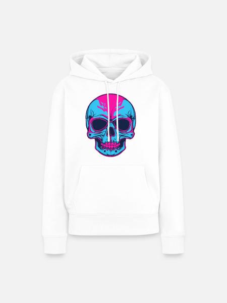 Neon Schädel Pink Blau - Frauen Premium Bio Hoodie - Weiß