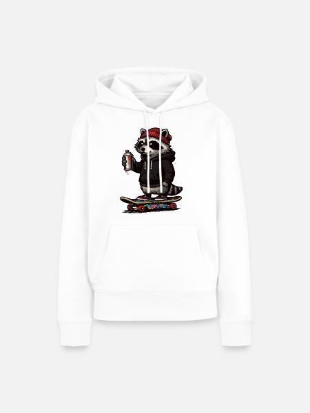 Waschbär Skate Graffiti - Frauen Premium Bio Hoodie - Weiß